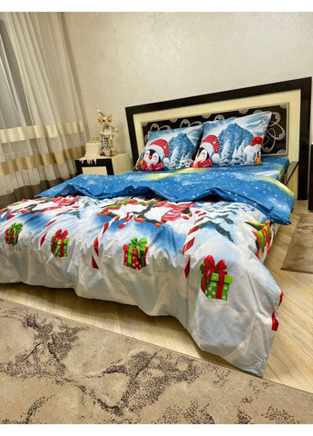 Односпальний - півтораспальний комплект постільної білизни Бязь Gold - Lux розмір 150х220 см Новорічний SOVA текстиль Пінгвіни (365726780)
