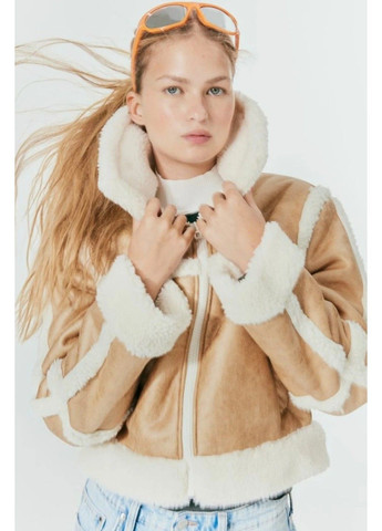 Бежевая зимняя женская куртка из эко-кожи н&м (57797) м бежева H&M