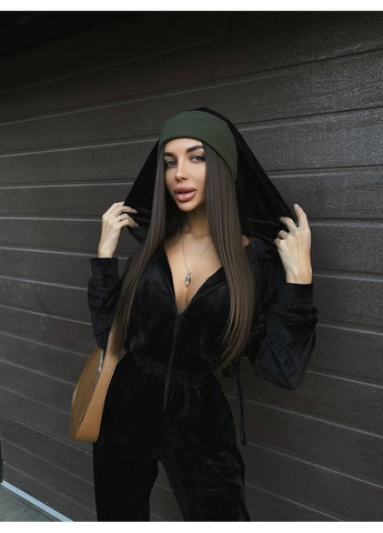 Женский спортивный костюм из велюра Україна комбинезон-брюки однотонный чёрный кэжуал велюр