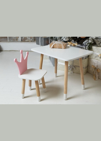 Дитячий прямокутний стіл і стільчик рожева корона. Столик для ігор, уроків, їжі. Білий столик No Brand (323223324)