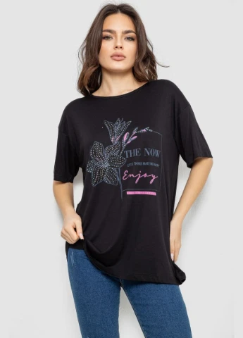 Жіноча футболка з принтом чорна розмір L (sku_244R605) No Brand - (323041275)