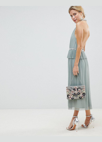Бірюзова сукня міні пліссе з камінням та відкритою спиню Asos
