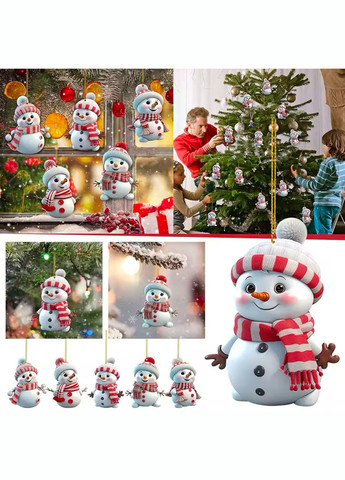 Новорічний Сніговик - акрилова 2D ялинкова іграшка, підвіска для автомобіля або ключів No Brand (314813447)