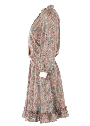 Коричнева повсякденний жіноча сукня з рюшою в квіти (ll194015684) LadyLike