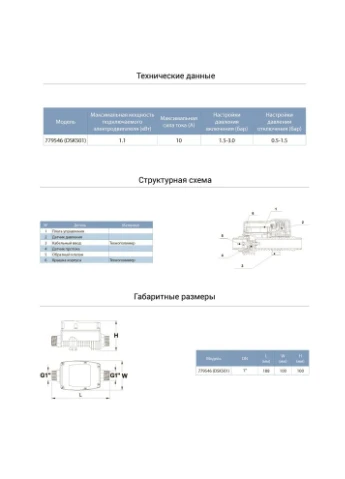 Контролер тиску електронний 1.1кВт Ø1" з регулюванням тиску ввімкнення/вимкнення (779546) AQUATICA (363054563)