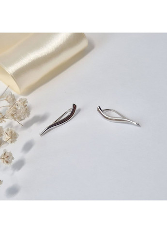 Серебряные серьги каффы без камней Палочка серебро 925 пробы Родированное вс683р 1.06г Nobrand (364653502)