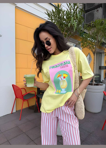 Женская базовая яркая розовая хлопковая футболка с веселым принтом хлопок. Україна - (339402779)