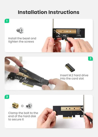 Переходник Адаптер PCI-E на SSD M.2 NVMe CM302 PCIе 3.0 для установки твердотельных накопителей (70503) Ugreen (305066349)