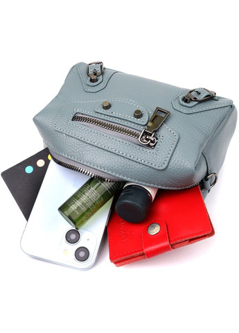 Елегантна жіноча сумка з натуральної шкіри із сучасним декором 22925 Блакитний Vintage (357494898)