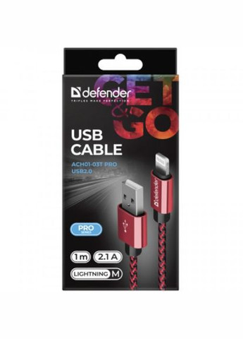 Дата кабель USB 2.0 AM to Lightning 1.0m ACH0103T PRO Red (87807) Defender usb 2.0 am to lightning 1.0m ach01-03t pro red (268147662)
