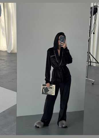 Черная женская пижама двойка плюш велюр цвет черный р.46/48 452622 New Trend