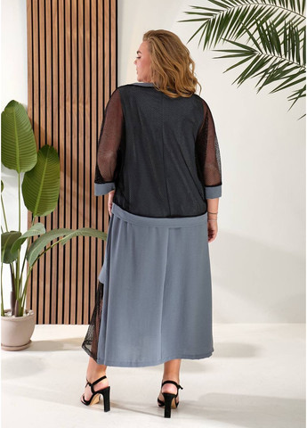 Графітова святковий, повсякденний, кежуал жіноча сукня двійка з сіткою Style Point однотонна