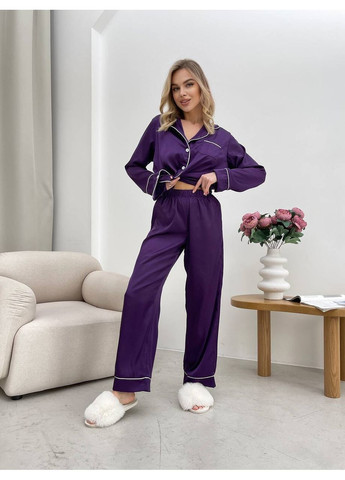 Фиолетовая всесезон женская пижама из шелка армани | шелк армани | размерная сетка в описании рубашка + брюки GD/GL Модний простір
