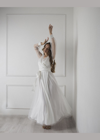 Елегантна подвійна сукня з преміального шовку та сіткою з блискітками No Brand на запах (294342593)