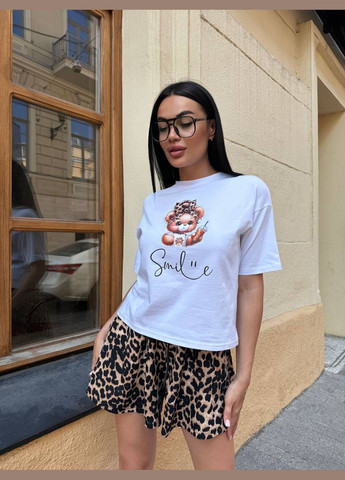 Женский летний костюм футболка с принтом и шорты-юбка. MonCher (335878649)