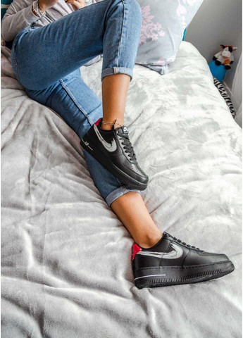 КРОССОВКИ ЖЕНСКИЕ NIKE AIR FORCE 1 BLACK WHITE НАЙК АИР ФОРС 1 ПРЕМИУМ No Brand чёрные демисезоны (369391484)