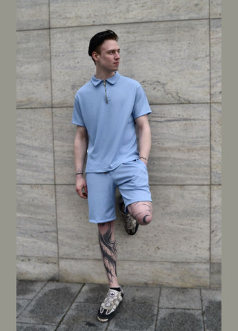 Светло-синий летний костюм мужской с шортами и футболкой Seventy.Eight