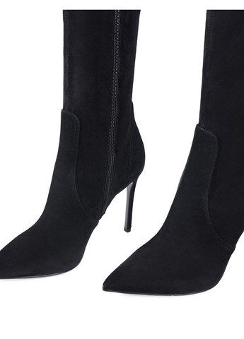 Черные осенние женские ботфорты w287-242203-1 черный велюр MiaMay