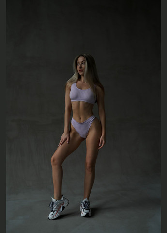 Лавандовый демисезонный бесшовный женский комплект белья топ + бразилианы колоски лаванда L&L З гігієнічною ластовицею