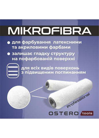 Валик для фарбування Microfiber 180 мм, мікрофібра, ворс 15 мм Ostero (362450790)