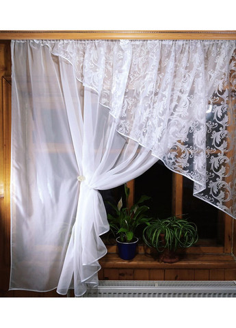 Кухонні фіранки коротка Фая біла вензель срібло права No Brand (372133807)