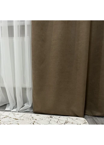Комплект штор кофейного цвета микровелюр "Luxury Touch" (2 шт. по 1.5x2.7 м) - готовы на тесьме. Роскошь и уют! No Brand (392281602)