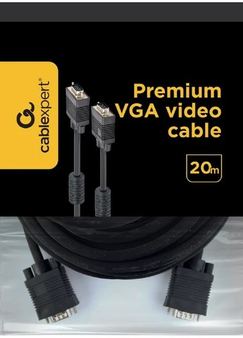 Кабель VGA - VGA (M/M), HD15, з 2-ма фер. кільцями,, 20 м (CC-PPVGA-20M-B) пакет Cablexpert (400530081)