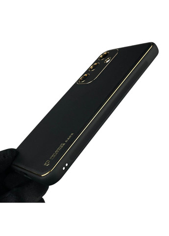 Чохол для Galaxy S24 Plus (SM-S926B) шкіряний з золотою окантовкою із захистом на камеру на самсунг с24 плюс чорний Samsung (366020860)