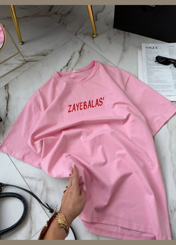 Повсякденна рожева футболка з актуальною вишивкою на грудях, вільна футболка No Brand 1222-2 - (338187749)