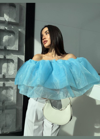 Голубое праздничный, вечернее, деловое безупречный нежный топ из изысканного софта SAVOY BRAND