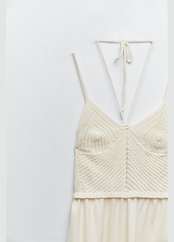 Молочна довга комбінована сукня Zara