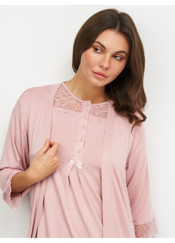 Пудровый демисезонный комплект (халат, футболка, брюки) Cotpark