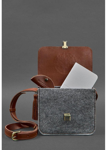 Фетрова жіноча бохо-сумка Лілу з шкіряними коричневими вставками BlankNote кросс-боди (348359384)