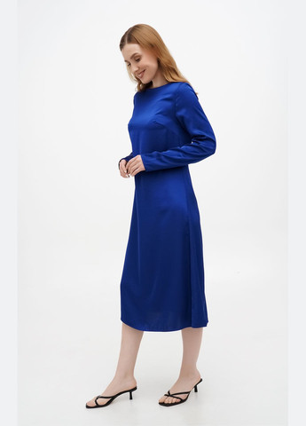 Синя коктейльна, кежуал, ділова, повсякденний, святковий, вечірня синя шовкова сукня міді "гітта" з довгими рукавами а-силует Fayna однотонна