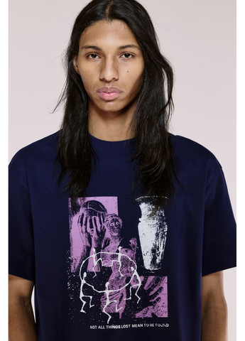 Темно-синяя футболка H&M loose fit