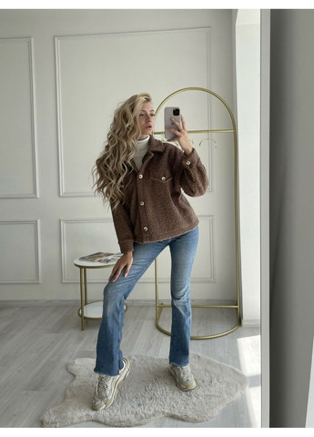 Коричневая демисезонная женская куртка-сорочка teдди No Brand