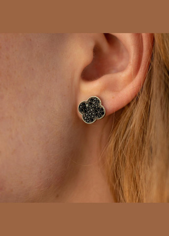 Срібні сережки - пусети Конюшина (чорні фіаніти) 544ч Oniks (264024311)