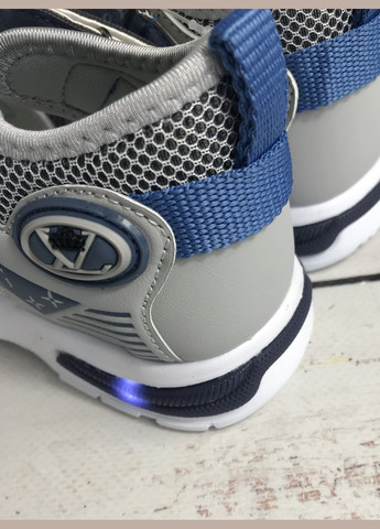 Цветные повседневные босоножки сандалии детские для мальчиков led серо-синий (607-1) B&G на липучке