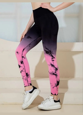 Легінси жіночі спортивні з пуш-ап Tie Dye gradient 18762 L чорні з рожевим Fashion (336873792)