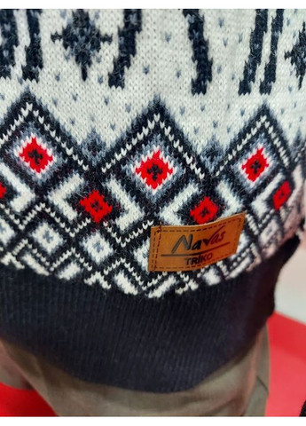 Синий зимний свитер мужской новогодний джемпер олени унисекс под горло No Brand