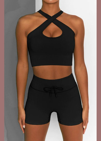 Комплект для фітнесу (спортивний костюм) топ та велосипедки Рубчик 9625 S чорний Fashion (336547491)