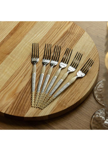 Набор десертных вилок 6 штук вилки десертные из нержавеющей стали 15.5 см Серебро с золотом HP-20-40 Yiwu (369142670)