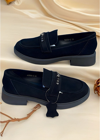 No Brand Женские замшевые туфли лоферы черный з натуральная замша, — демисезон (361410980)