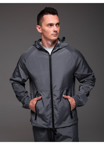 Серый демисезонный костюм мужской из плащевки куртка + джогеры брючный No Brand