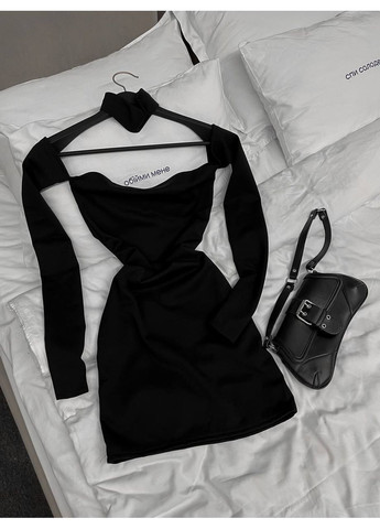 Черное праздничный, повседневный, вечернее, кэжуал женское платье с чокером с открытыми плечами FINO Mode однотонное
