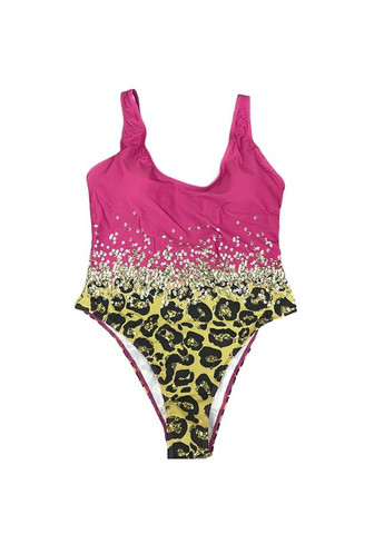 Розовый летний купальник сплошной розовый/леопард с парео слитный No Brand