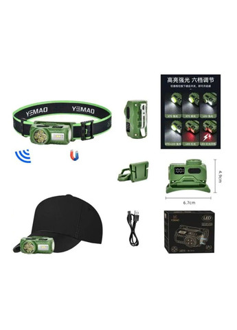 Налобний ліхтар YEMAO YM‑T614 яскравий легкий з USB‑C зарядкою No Brand (370606466)