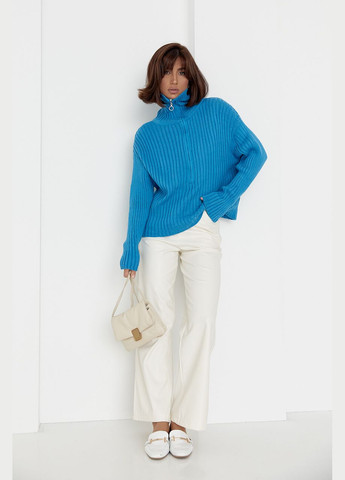 Синий демисезонный свитер женский с молнией на воротнике 01013 Lurex