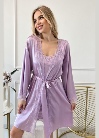 Комплект халат та сорочка комбінація шовк Флоріна L Бузковий Silk Kiss (285716657)
