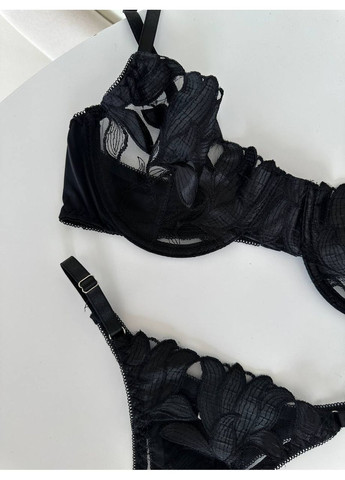 Чорний балконет комплект жіночої білизни | щоденна привабливість, чорний мереживний Vital-Textile з кісточками поліестер